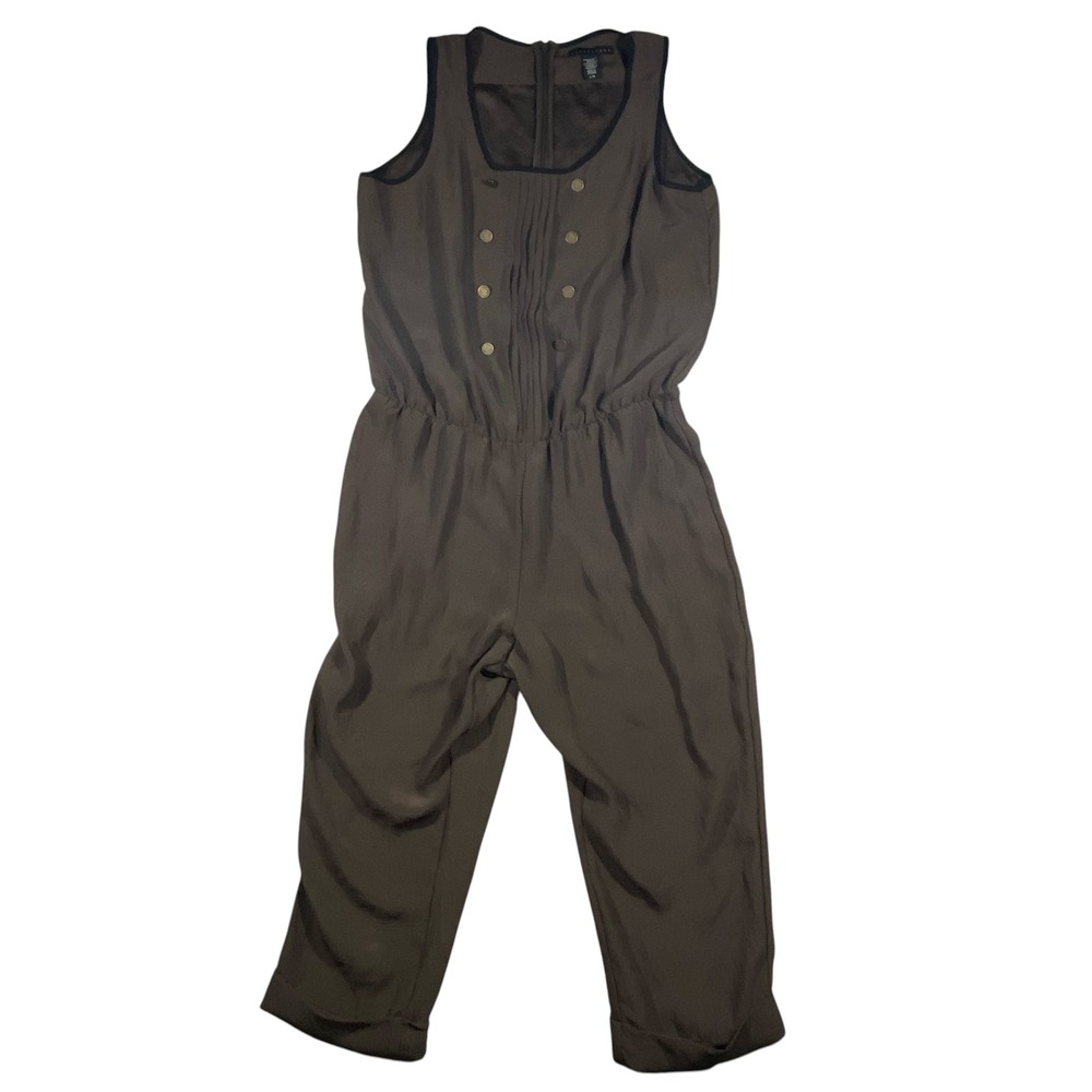 Apostrophe Jumpsuit Women Large Brown Sleeveless Double Breasted Pleated Cropped
